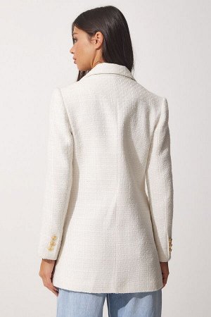 Женский белый твидовый пиджак на пуговицах WF00004