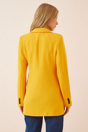 Женская темно-желтая двубортная куртка оверсайз на пуговицах BP00115
