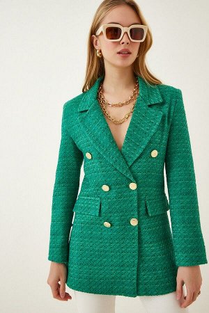 Женский зеленый твидовый пиджак на пуговицах WF00004