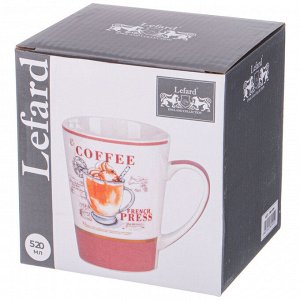 Кружка КРУЖКА LEFARD COFFEMANIA 520 МЛ (КОР=36) 
Материал: Фарфор
TM Lefard предлагает посуду и предметы сервировки из качественного фарфора, изящные формы и стильный дизайн. Прекрасный подарок. Прод