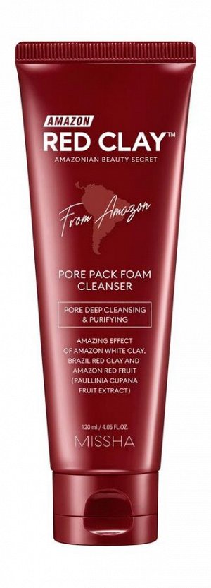 Missha Глиняная пенка-маска для очищения Foam Cleanser Amazon Red Clay Pore Pack, 120 мл