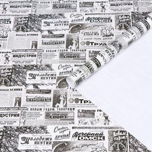 Бумага упаковочная глянцевая "С Новым Годом друзья", черно-белая, 70х100 см,1 лист