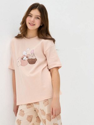 Пижама для девочки, пудровый набивка пирожное