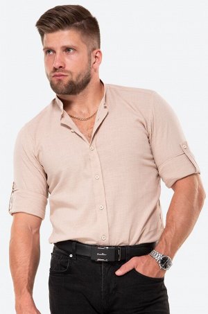 Мужская льняная рубашка с воротником-стойкой