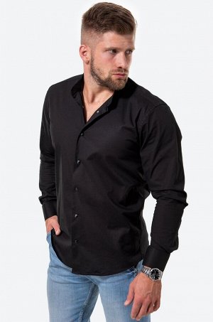 Мужская приталенная рубашка на кнопках с воротником-стойкой с длинным рукавом