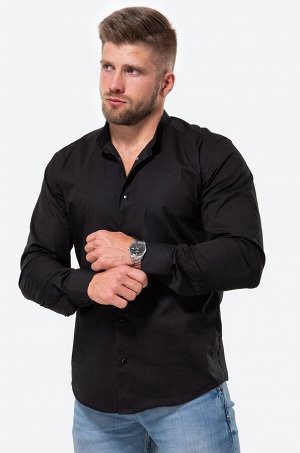 Мужская приталенная рубашка на кнопках с воротником-стойкой с длинным рукавом