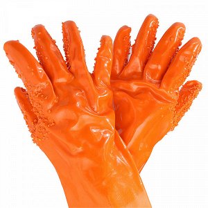 Перчатки рыбацкие резиновые с крошкой (оранжевые)
