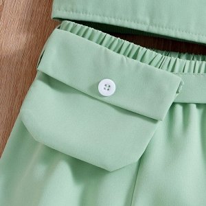 Зелёные штаны и топ+ поясная текстильная сумка.