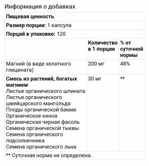 NATURELO, хелат глицината магния, 200 мг, 120 вегетарианских капсул