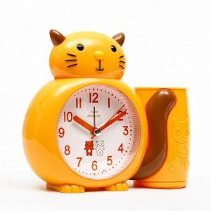 Часы - органайзер с будильником "Кот", дискретный ход, d-8 см, 15.8 х 13.5 см, АА