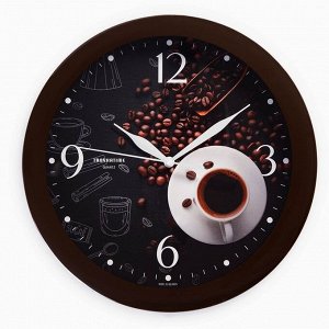 Часы настенные, серия: Интерьер, "Чашка кофе", плавный ход, d-29 см, коричневый