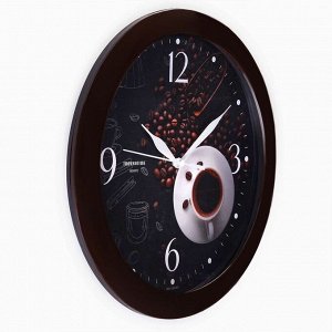 Часы настенные, серия: Интерьер, "Чашка кофе", плавный ход, d-29 см, коричневый