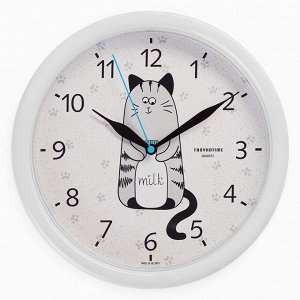 Часы настенные, серия: Интерьер, "Котенок", плавный ход, d-24.5 см, белые