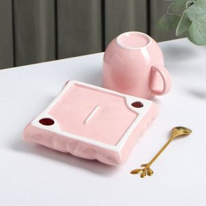 Чайная пара керамическая «Зефирка», чашка 250 мл, блюдце d=13 см, цвета розовый