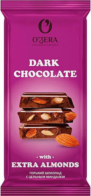 OZera Шоколад горький с цельным миндалем "Dark & Extra Almond" 90 г