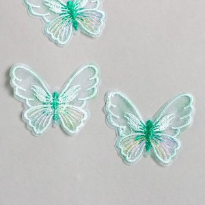 Декор для творчества текстиль вышивка "Бабочка зелёная" 4,7х5,5 см