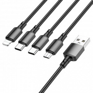 USB кабель 4 в 1 Hoco Charging Cable 2A / Micro USB / 2x For Lightning / Type-C