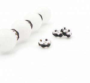 Бусина-проставка волнистые с черными стразами 6х3 мм, металл под серебро. Цена за 10 шт.