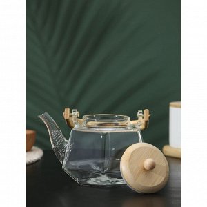 Чайник стеклянный заварочный с бамбуковой крышкой и металлическим фильтром BellaTenero «Октогон», 800 мл