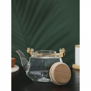 СИМА-ЛЕНД Чайник стеклянный заварочный с бамбуковой крышкой и металлическим фильтром BellaTenero «Октогон», 800 мл