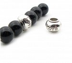 Бусина металлическая Love 8х11,5 мм, серебристая с чернением. Цена за 1 шт.