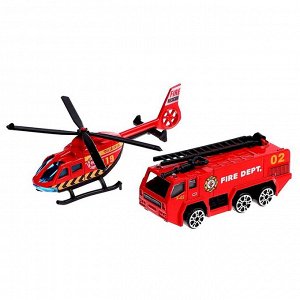 Парковка «Пожарная станция», с металлическими машинкой и вертолётом