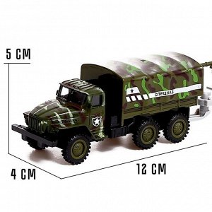 Грузовик металлический «УРАЛ «Армия с прицепом», инерция, масштаб 1:43, цвет зелёный