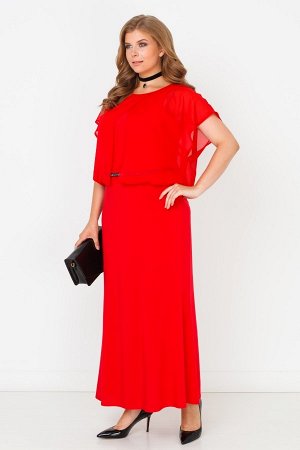 Красный Длинное элегантное платье, слегка расклешенное книзу, с полукруглым вырезом горловины. Эта модель с имитацией платья и короткого жакета-накидки с рукавами "крылышки". Интересным декоративным э