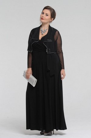 Черный Женственное длинное платье, без рукавов. Глубокий "V - образный" вырез и завышенная талия красиво подчеркивают грудь и придают стройность, маскируя все нюансы полной фигуры. А эффект завязанной