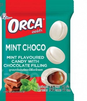 Конфета карамельная Boonprasert "Orca" Mint Choco со вкусом мяты шоколадная начинка, м/уп 140г, 1/50