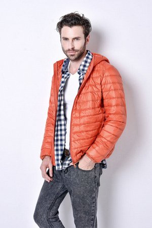 Ультралегкая мужская демисезонная куртка с капюшоном, цвет оранжевый