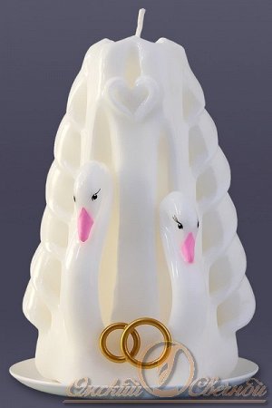 Свеча свадебная резная Лебеди хамелеон h=12,5 см белая (время горения - 6 ч.)