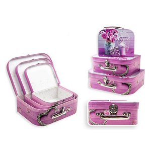Набор коробок 3в1 чемоданчики Розовые Нарциссы 30x21х9,6 см / 25x18х9 см / 20x15х8 см