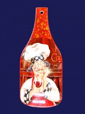 Доска разделочная керамика бутылка Повар на красном 12х18,5 см