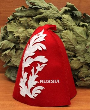 Шапка банная из войлока красная Russia (без пакета, с биркой)