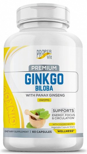 Гингко Билоба Proper Vit Ginkgo Biloba in with Panax Ginseng 1520 мг - 60 капсул