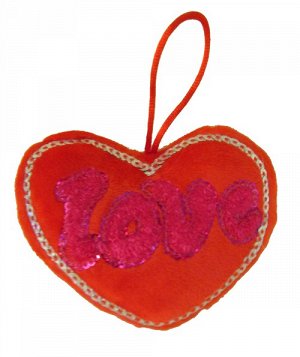 Мягкая игрушка - подвеска Сердце красное с паетками по контуру и вышивкой (компл.=12 шт.)