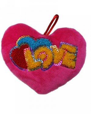 Мягкая игрушка - подвеска Сердце розовое с паетками и цветной вышивкой (компл.=12 шт.)