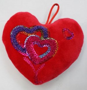 Мягкая игрушка - подвеска Сердце красное с паетками и цветной вышивкой (компл.=12 шт.)