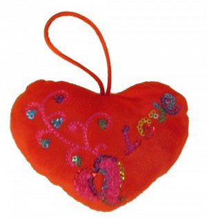 Мягкая игрушка - подвеска Сердце красное с паетками и вышивкой (компл.=12 шт.)