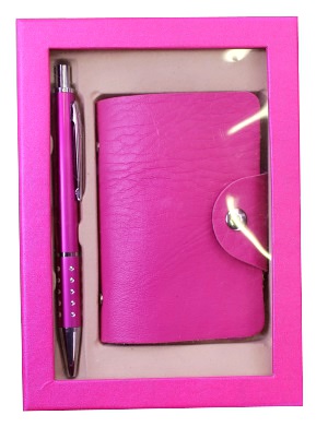 Набор женский подарочный розовый (ручка, визитница) 16х10 см (вес 37,5 гр)