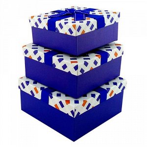 Набор коробок 3в1 квадрат Монохром синий с бантом 15,5х15,5х7/18х18х8,5/20х20х10 см