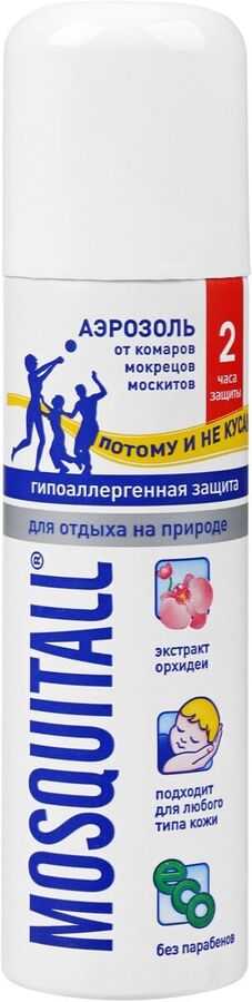 Mosquitall, Аэрозоль от насекомых Гипоаллергенная защита от комаров 150 мл, Москитол