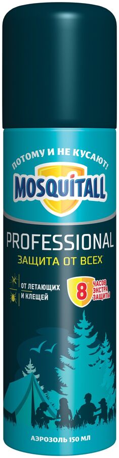 Mosquitall, Аэрозоль от насекомых Профессиональная защита от клещей и летающих насекомых 150 мл, Москитол