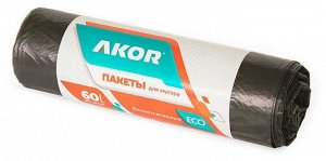 Акор, Мешки для мусора биоразлагаемые ролик черные 60 л, 20 шт