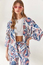 Женская шаль льняное кимоно с рисунком индиго KMN-0000059