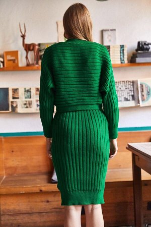 Женский изумрудно-зеленый топ со шнуровкой, свитер «летучая мышь» и нижний ремешок, костюм-платье TKM-19000179
