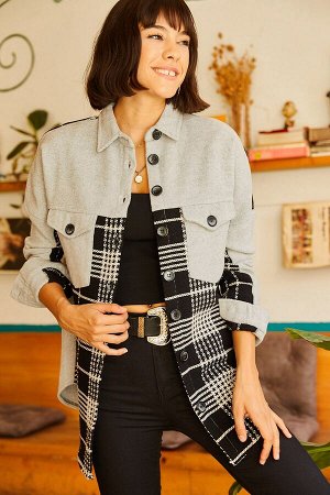 Женская серая куртка-рубашка с цветным принтом CKT-19000224