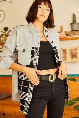 Женская серая куртка-рубашка с цветным принтом CKT-19000224