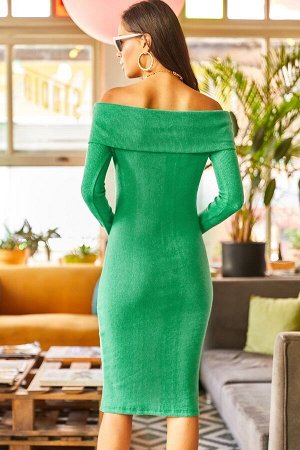 Женское платье из лайкры травяного цвета с воротником Мадонны ELB-19000753